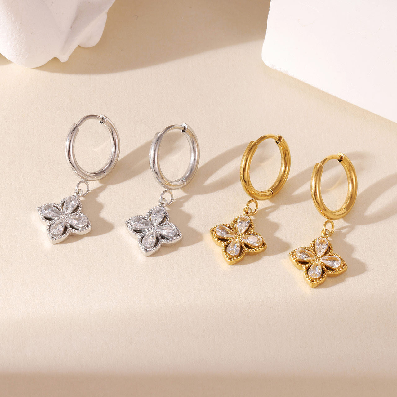 Stella flower zircon huggies
